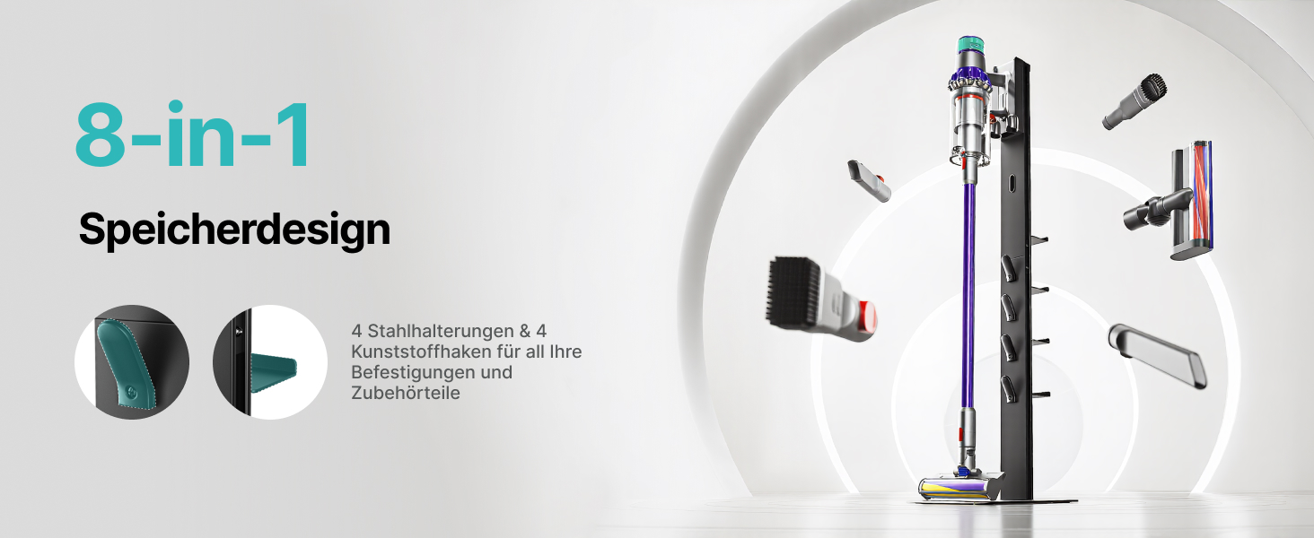 Підставка для пилососів Dyson з 4 гачками та 4 полицями, сумісна з моделями Gen5, V15, V12, V11, V10, V8, V7 та V6, без свердління, для зберігання пилососа та аксесуарів