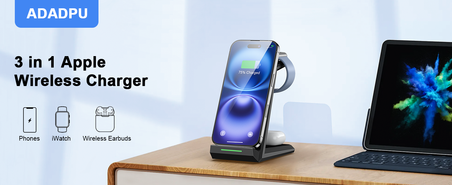 Бездротова зарядка 3-в-1 для Apple Watch, iPhone та AirPods Pro (білий)