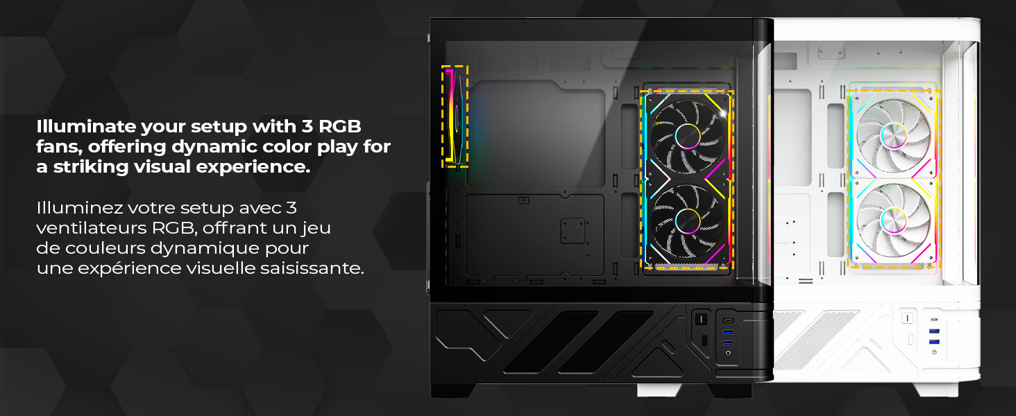 Корпус для ПК Empire Gaming ECM252 Mid Tower з цифровим дисплеєм (температура CPU/GPU, RPM) - 3 ARGB вентилятори - ATX/Micro-ATX/ITX - USB C (Чорний)