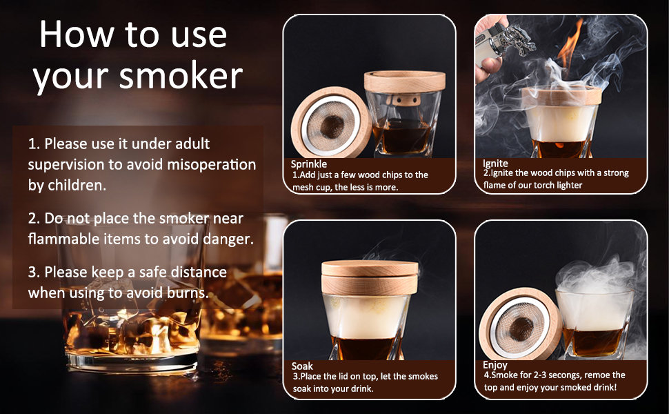 Набір для копчення коктейлів та віскі з 4 дерев'яними стружками, ретро-набір для створення димчастих напоїв, ідеальний подарунок для батька, чоловіка та любителів коктейлів