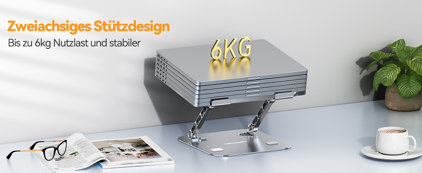 Підставка для ноутбука TECKNET регульована по висоті, ергономічна, складна, з вентиляцією, сумісна з 11-17.3 дюймами, для MacBook та планшетів (срібна)