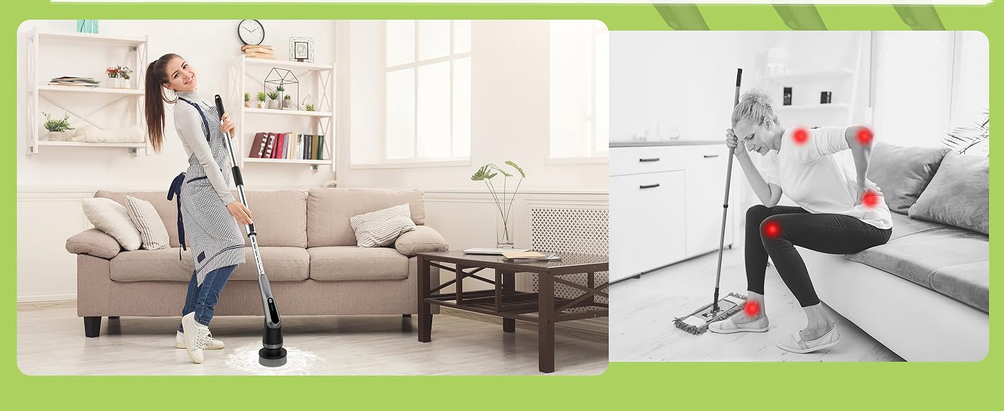 Електрична щітка для прибирання з 7 насадок, IPX7, регульована ручка, для ванної, кухні, підлоги, авто (чорний, сірий)