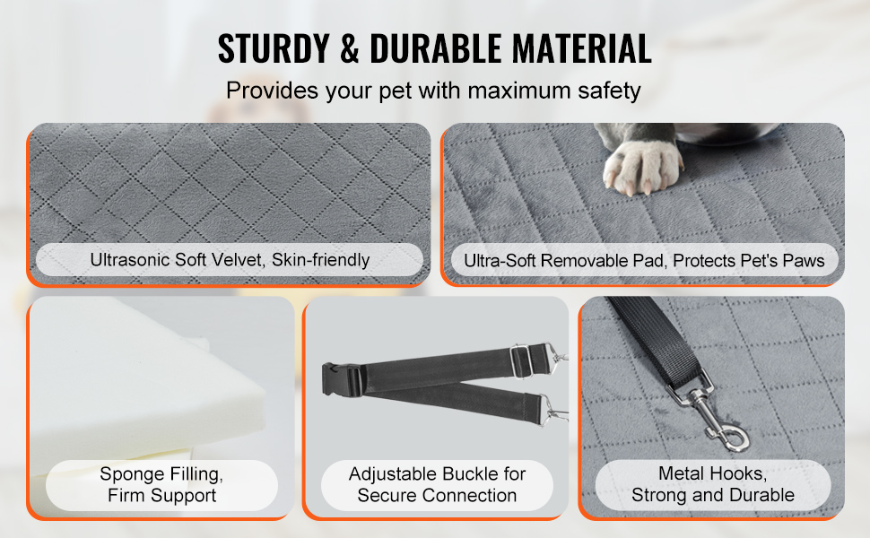 Автокрісло для собак VEVOR, підвищення для собак у машину з кишеню для зберігання, автокрісло для домашніх тварин з прикріпленою страхувальною лінією, губчаста подушка, автоліжко для собак середніх та великих порід до 25 кг (Сірий, Large)