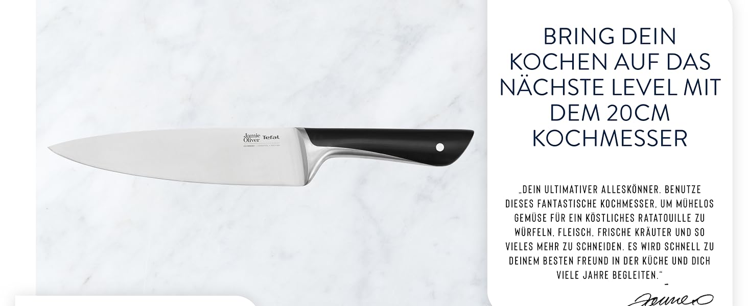 Кухонний ніж для шеф-кухаря Tefal Jamie Oliver 20 см, нержавіюча сталь, чорний, K2670155