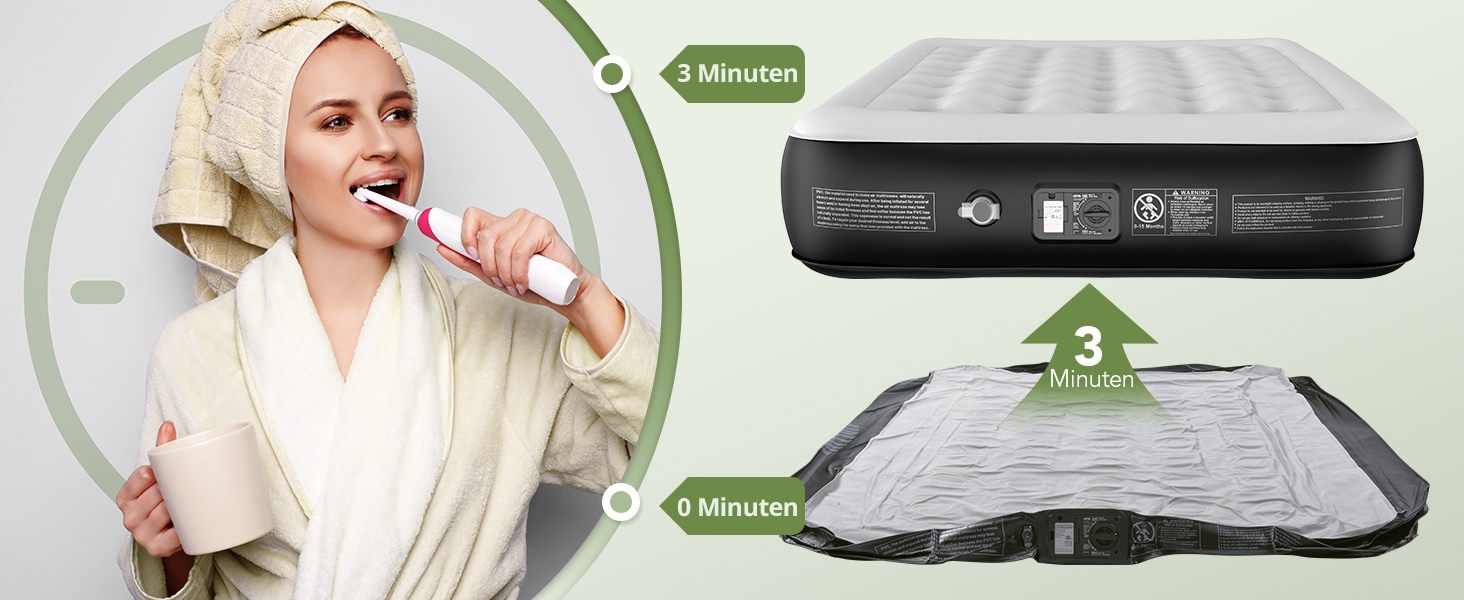 Надувне ліжко Airefina для 1-2 осіб з вбудованим насосом, 99x190x46 см та 203x152x33 см, до 295 кг, з сумкою для перенесення