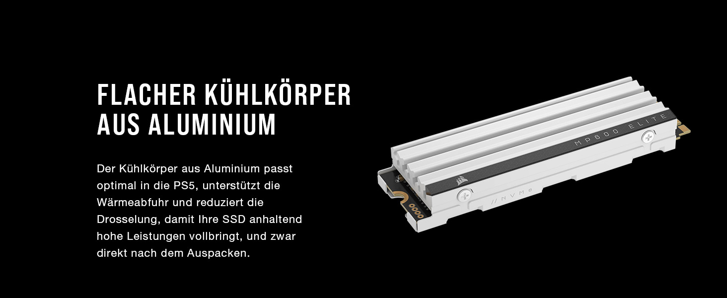 SSD Corsair MP600 Elite 1TB M.2 PCIe Gen4 x4 NVMe з кулером - для PS5 - Швидкість до 7000 МБ/с - Білий