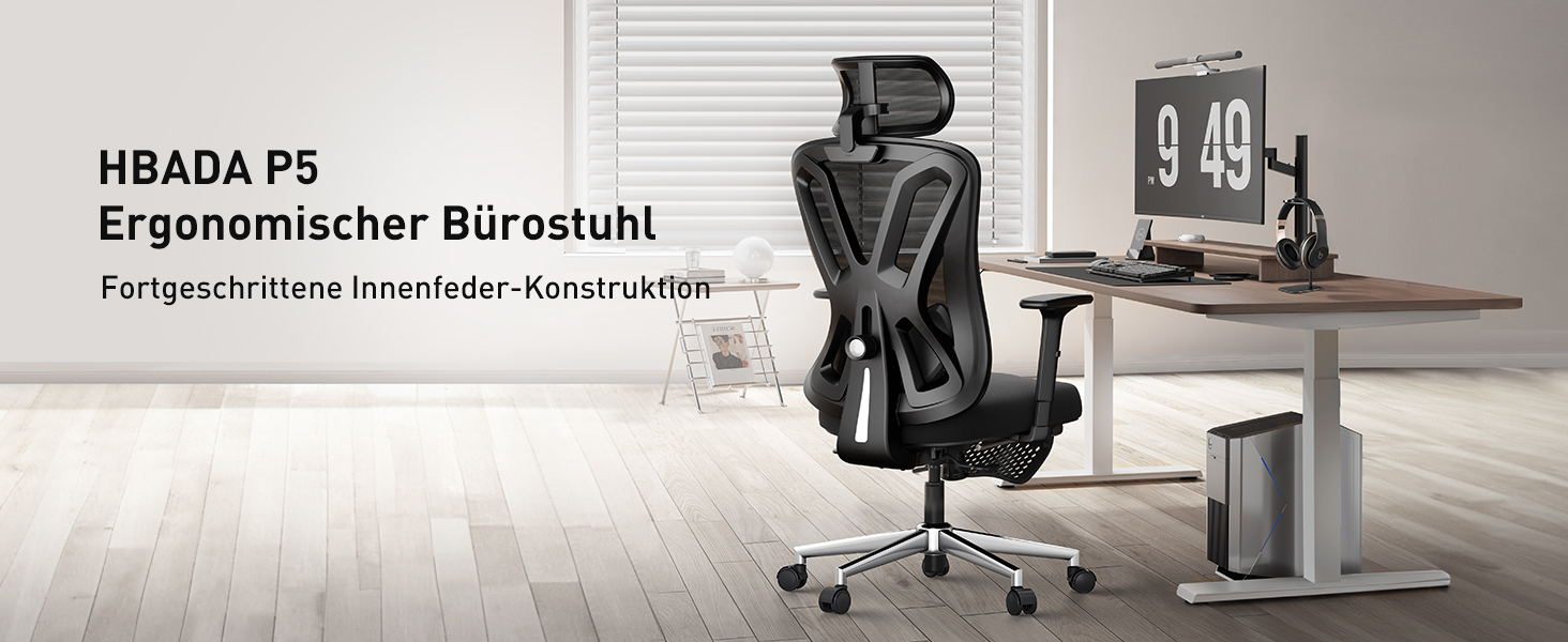 Hbada P5 Ergonomic Office Chair with Adjustable Lumbar Support, Breathable Seat Cushion, Footrest, Black Computer Desk Chair