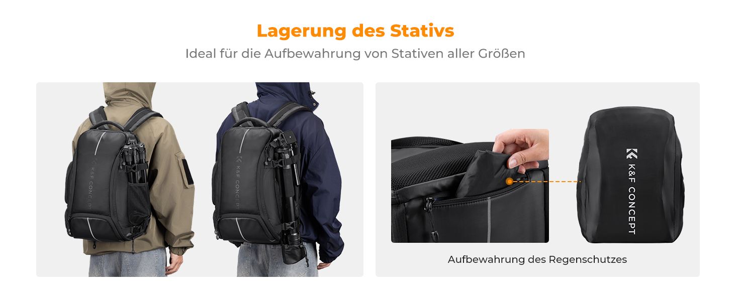 Фоторюкзак K&F Concept 25L: Водонепроникний рюкзак для фототехніки з захистом від дощу, відділенням для ноутбука 16 дюймів (чорний)