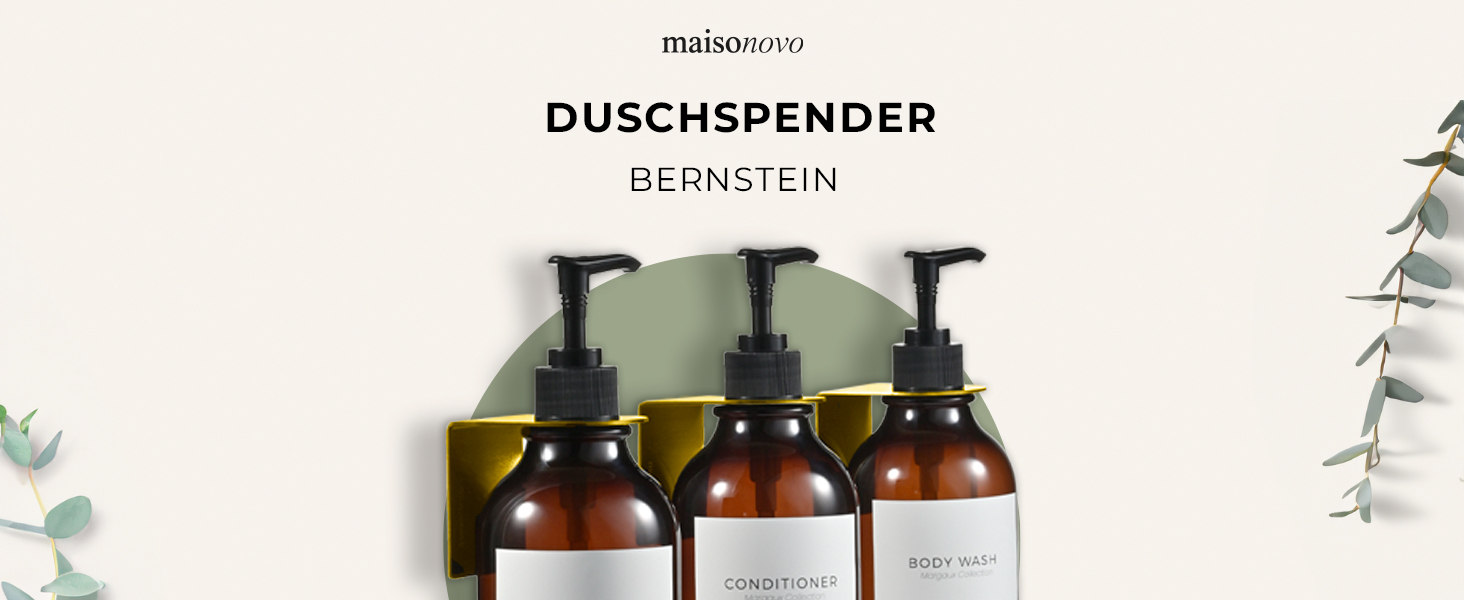 Шампунь MaisoNovo: набір з 3 пляшок для наповнення (500 мл) з дозатором, колір - бурштиновий, чорний насос