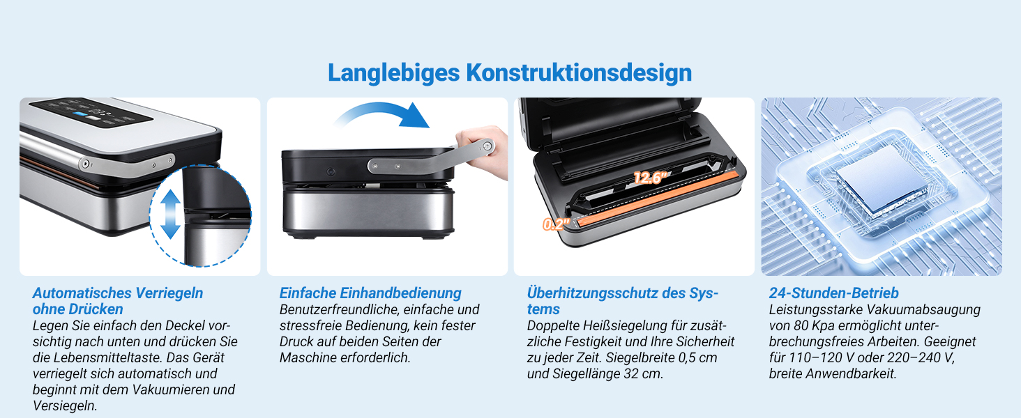 Вакуумний пакувальник INKBIRD для продуктів харчування з режимами сушіння, вологого та рідинного пакування, подвійна помпа, 20 л/хв, тихий, вбудований різак, ролики та пакети в комплекті (сірий)