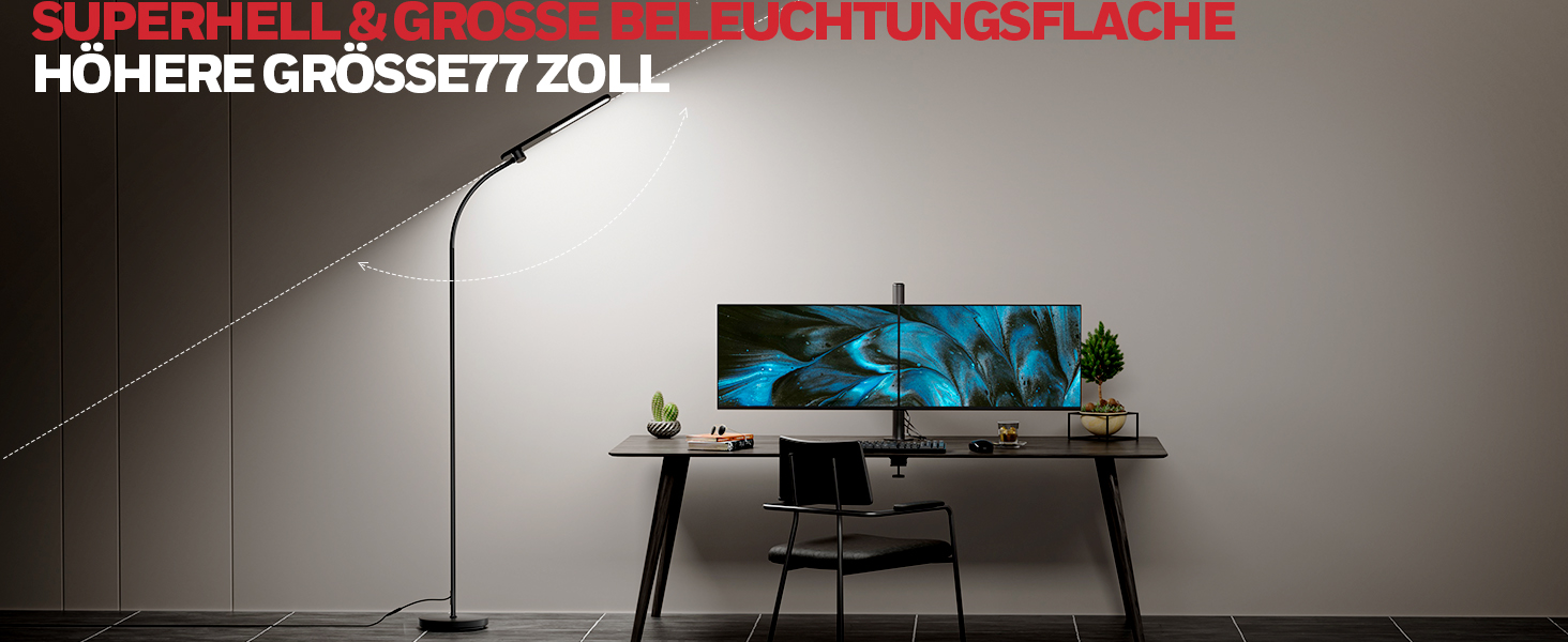 LED торшер Honeywell F4 Sunturalux™ з регулюванням яскравості, гнучкий гніздовий кріплення, сучасний дизайн для комфортного читання у вітальні, спальні, офісі (чорний)