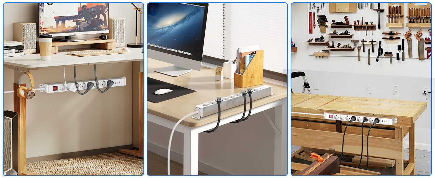 Мережевий фільтр із захистом від перенапруги, 10 розеток, поворотний на 360°, для стін, кабель 1.8м, 16A/4000W, для офісу та дому, чорний