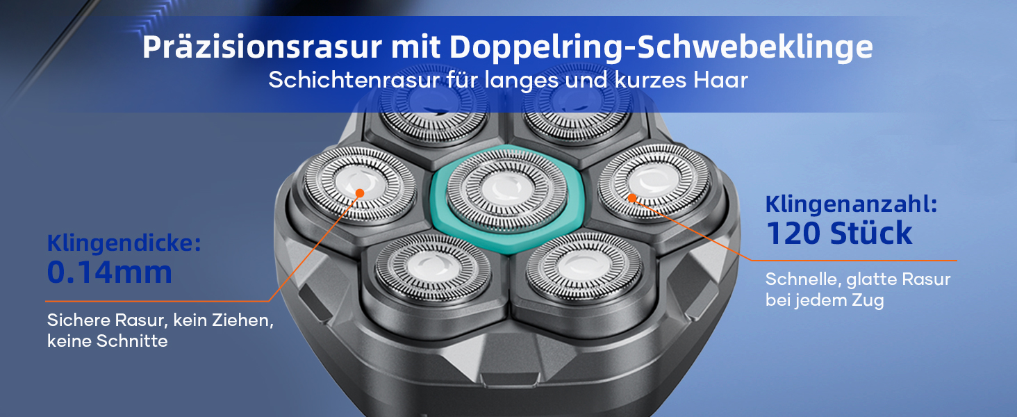 Машинка для гоління голови чоловіча Kensen 7D водонепроникна, з магнітною насадкою, Type-C, 8100/8600 об/хв, сіра