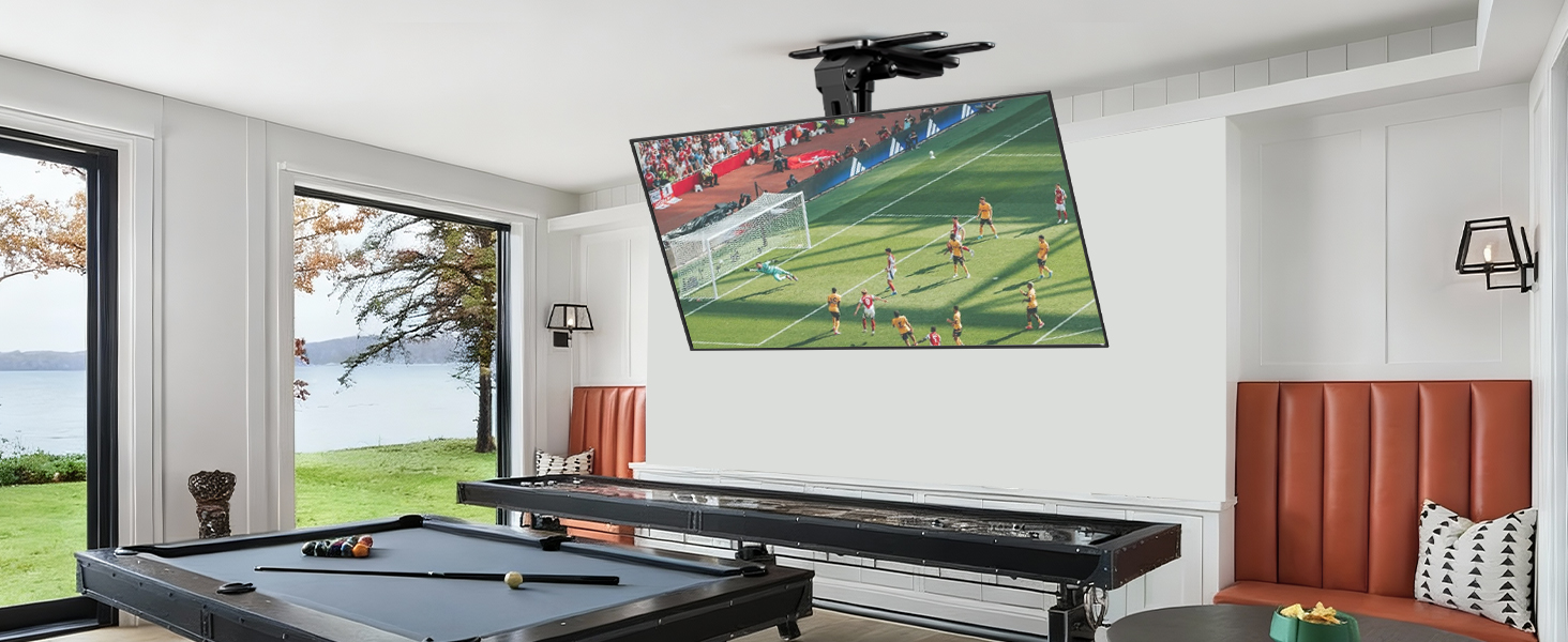 Електричний стельовий кронштейн для телевізора 37-75 дюймів, чорний - похилий, з пультом ДУ, до 45 кг