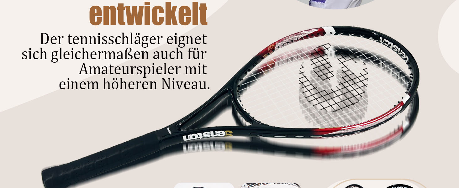 Black+Black Adult Tennis Racket Set - 2 Rackets, 3 Balls, 2 Grips, Vibration Dampeners