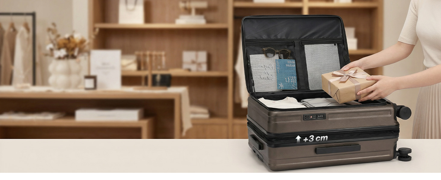 Розкладний валіза-тролей з жорсткою обшивкою та верхньою відкривальною панеллю, компресійним ременем та додатковим місцем для зберігання | Міцний, розтяжний, стійкий до подряпин, легкий (Бізнес-сірий, L-65см) L-65см Бізнес-сірий