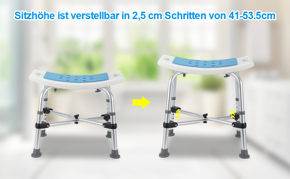 Ansobea Shower Stool for Seniors, Bath Stool, 7-Level Height Adjustable, 41-56 cm, Shower Chair with U-Shaped Hygiene Cutout, Bathroom Stool, Stable for the Shower (Type 5 Reinforced Space)