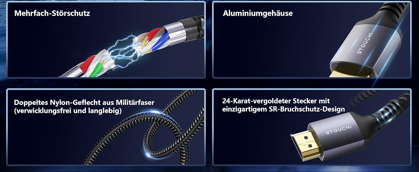 HDMI кабель Stouchi 2м 8K 4K Ultra High Speed з підтримкою eARC HDR10, 48Gbps, 144Hz, сумісний з RTX 3080, PS5, Xbox Series X, Fire TV, Roku TV, Samsung, Sony, LG (сірий)