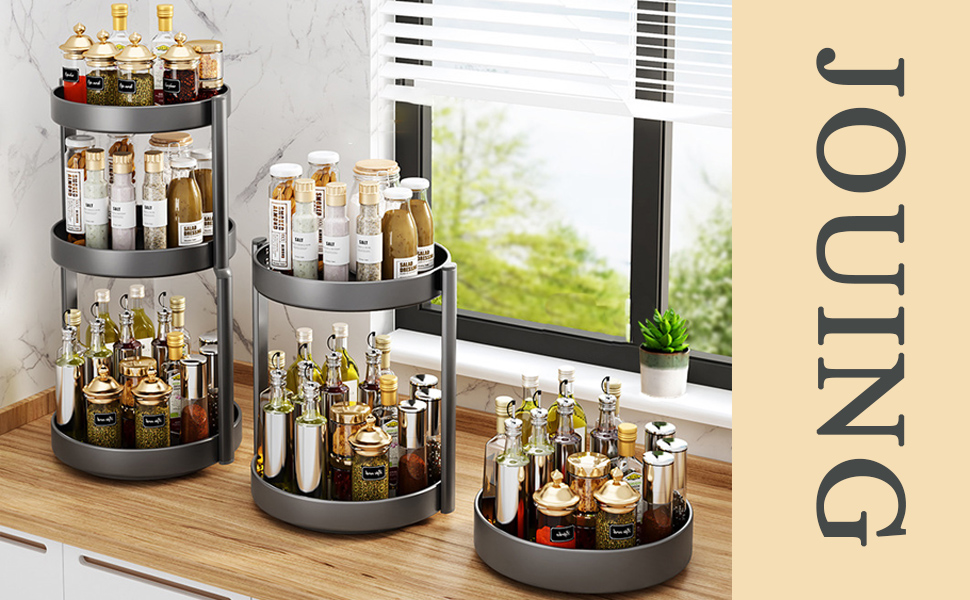 Організатор для спецій Drehteller, поворотна полиця 2 яруси, метал, для шафи, кухні, косметики, ванної кімнати (сірий)