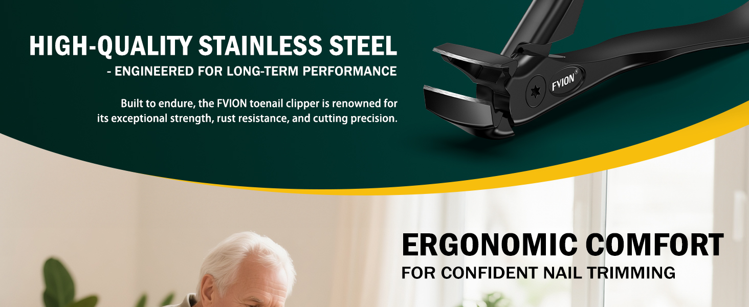 Набір для стрижки нігтів FVION для людей похилого віку – кусачки для товстих нігтів, довгий руків'я, для чоловіків та жінок (чорний)