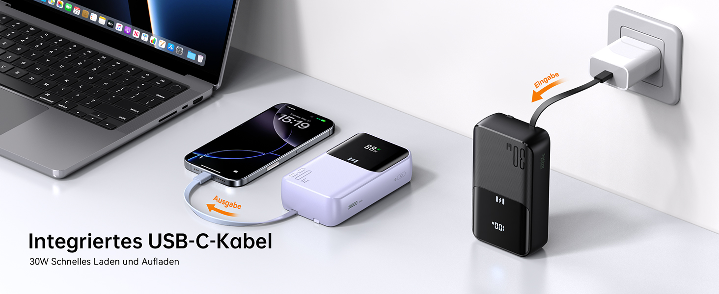 Power Bank Selore&S 20000mAh 30W з USB-C, LED дисплеєм та 4 виходами. Чорний. Сумісний з iPhone, MacBook, iPad, Samsung Galaxy