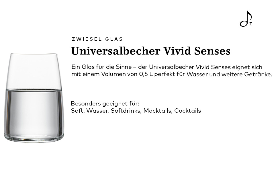 Zwiesel Glas Universalbecher Vivid Senses (4-piece set), versatile drinking glasses, dishwasher-safe Tritan crystal glasses, Made in Germany (Art.-Nr. 122425)