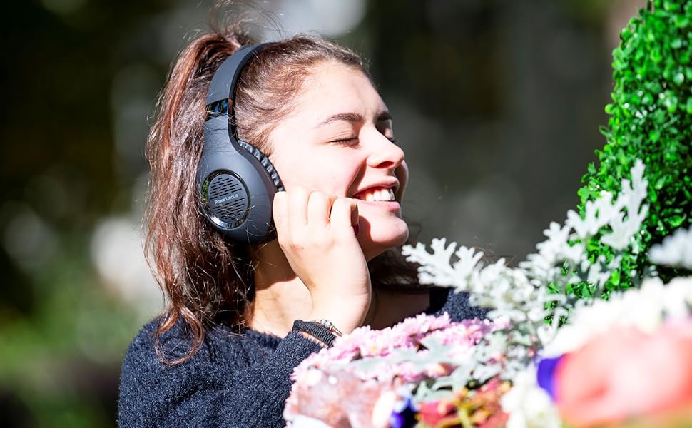 PowerLocus Bluetooth навушники Over-Ear, бездротові, складні, з мікрофоном, Hi-Fi стерео, глибокий бас, м'які амбушюри, для телефону, планшета, ПК - асфальтово-сірий