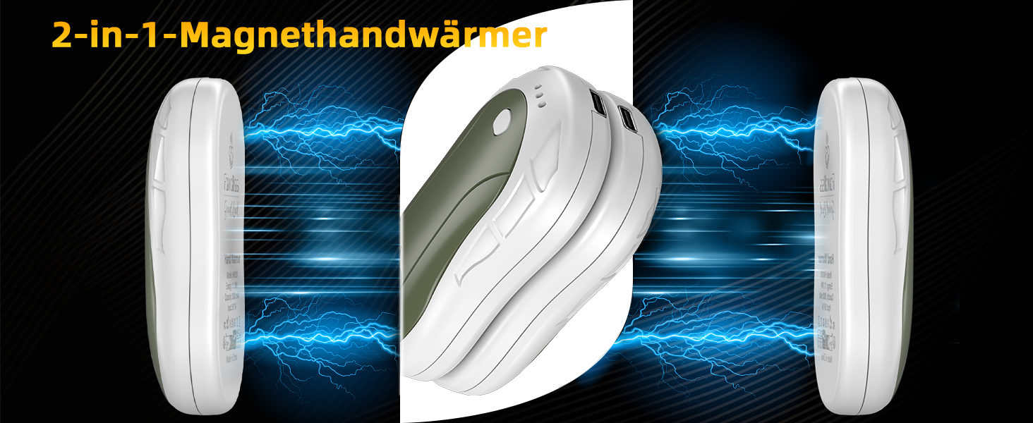 Електричні грілки для рук 2 шт. FANDLISS, портативні, акумуляторні, 6000mAh, до 12 годин роботи, USB, для кемпінгу, полювання, гольфу, білий/зелений