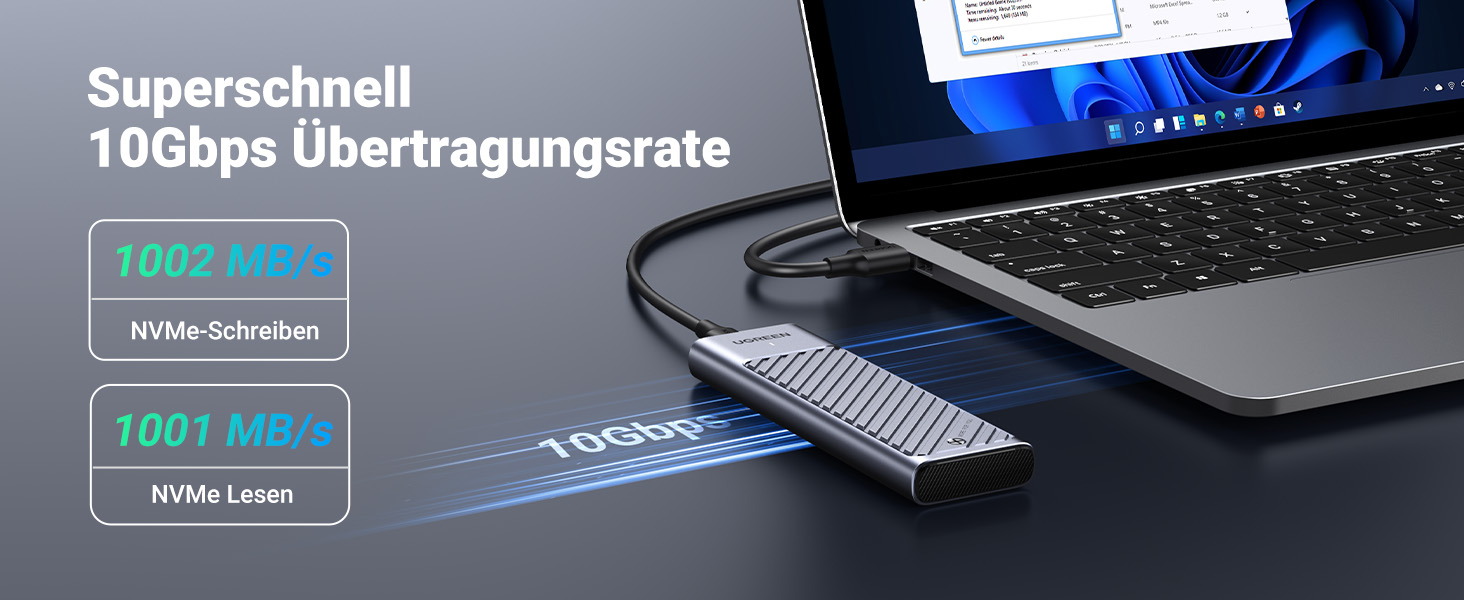 Зовнішній корпус для SSD UGREEN M.2 NVMe/SATA USB 3.2 Gen 2, швидкість 10 Гбіт/с