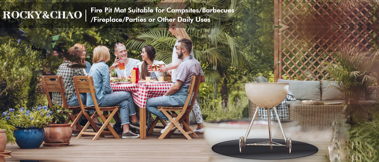 Вогнетривкий килимок для гриля та мангала ROCKY&CHAO, захисна підкладка з скловолокна та алюмінію 152x107 см для кемпінгу та тераси