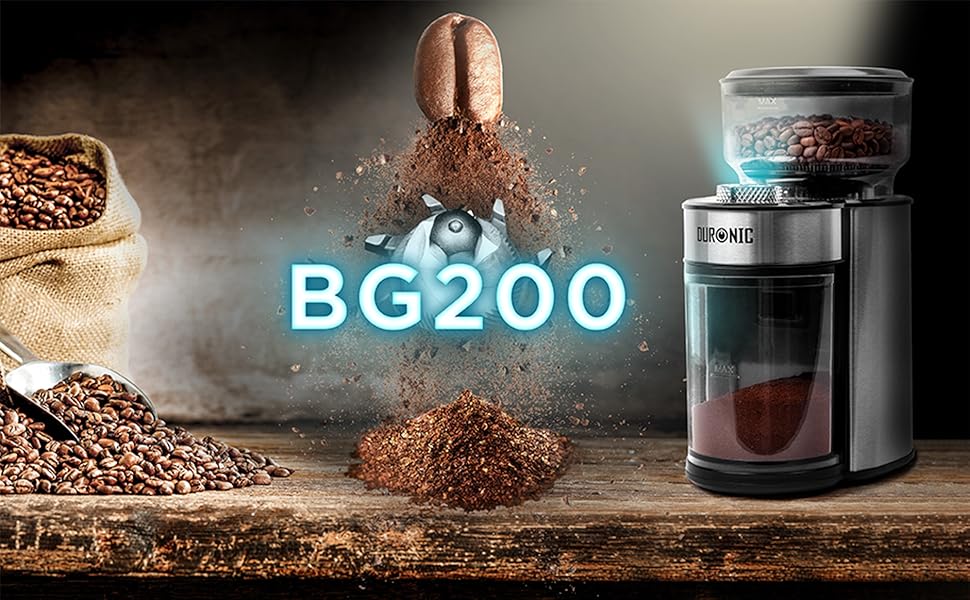 Електрична кавомолка Duronic BG200: 200W, 200г зерен, регулювання помелу, для френч-пресу