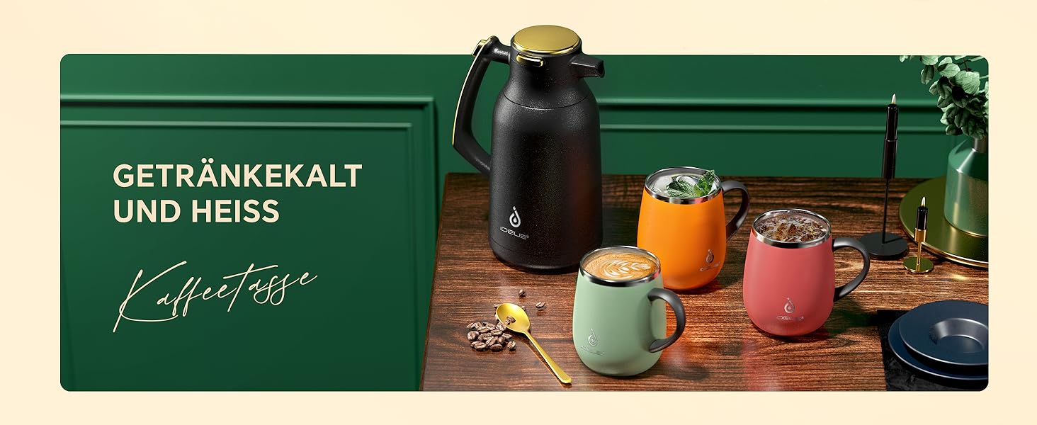 Кружка для кави та чаю Ideus 470 мл з нержавіючої сталі, подвійні стінки, вакуумна ізоляція, зелена