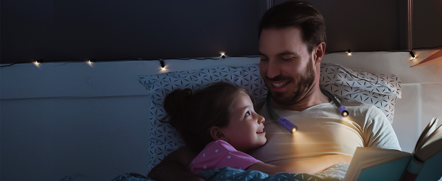 LED лампа на шию LUXJET для читання, в'язання, ремонту - акумуляторна, 3 кольори світла, регульована яскравість (темно-синій)