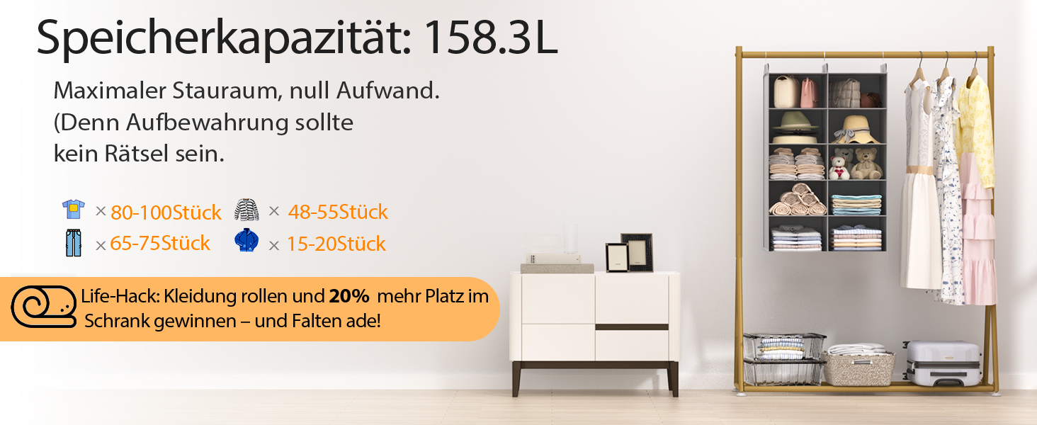 Настінна вішалка-органайзер для одягу, 6 ярусів, сіра. З металевими гачками, для зберігання в шафі, спальні, гуртожитку. Економія місця.