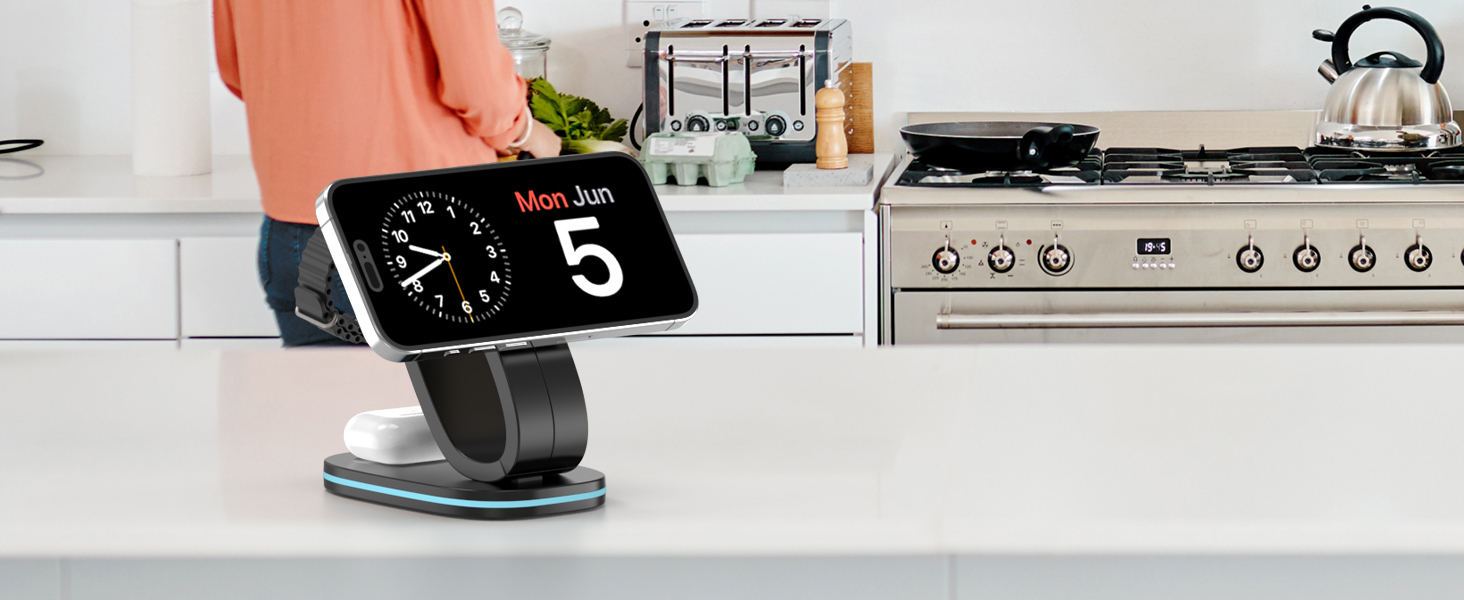 Зарядний станція Aimtel Schwanenhals 3-в-1 Qi2 MagSafe для Apple Watch, iPhone 17 Pro Max/17/16/15 та AirPods (30W, білий/чорний)