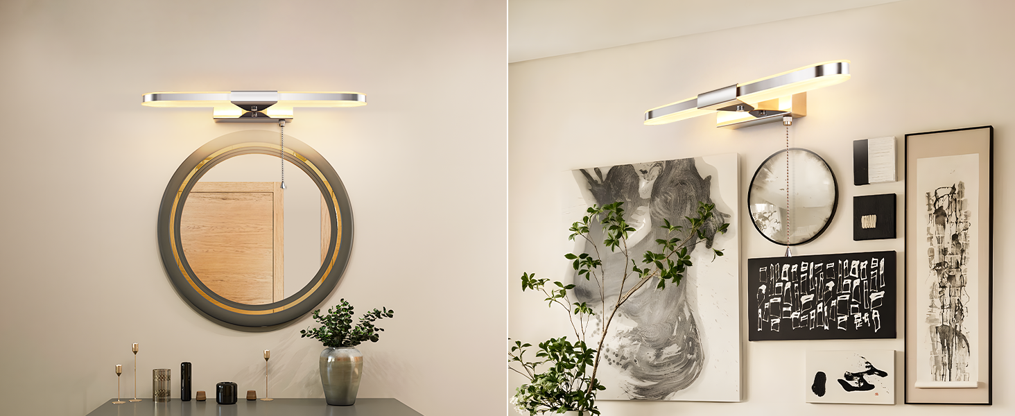 Світильник для ванної MantoLite LED з вимикачем, 40 см, 8 Вт, 3000K, настінна лампа для дзеркала з нержавіючої сталі й акрилу, сучасне підсвічування для готелю, ресторану