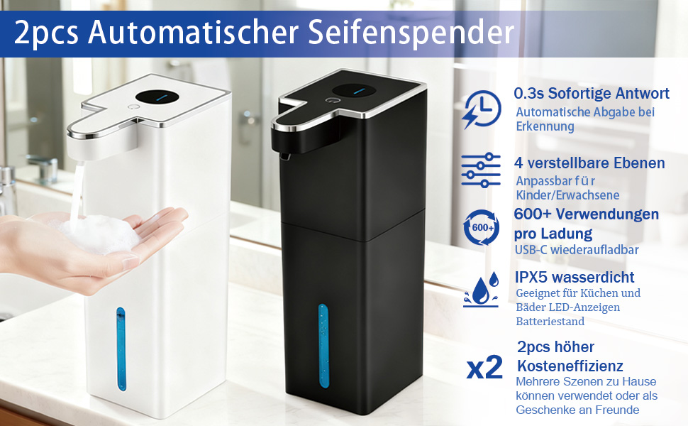 Автоматичний дозатор для мила сенсорний настінний 440 мл, USB, чорний - Seifenspender