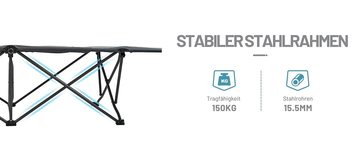 Розкладне ліжко для кемпінгу TIMBER RIDGE XXL, посилене, до 150 кг, сіре