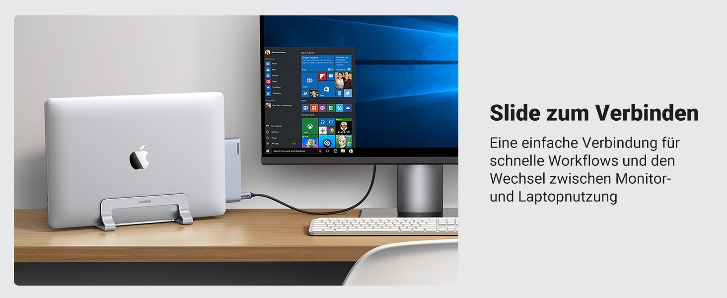 Підставка для ноутбука UGREEN вертикальна, алюміній, 3 слоти, для MacBook Pro/Air, iPad, Huawei, Surface, Dell, HP - срібна