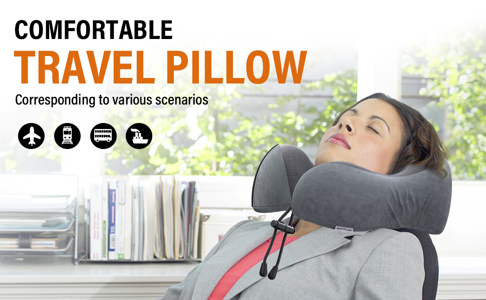 Подушка для шиї Sender Reisekissen з Memory Foam - для подорожей літаком, потягом, авто. Темно-сірий колір.