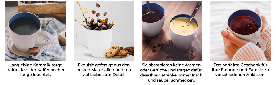 Набір кавових чашок Miamio Le Papillon (6 шт., 350 мл) - біло-червоний/біло-синій