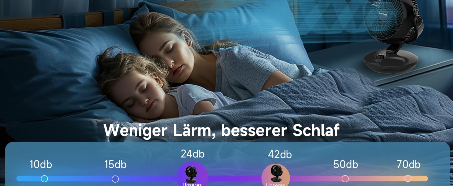 WOWDSGN Вентилятор для дому: тихий настільний циркулятор повітря 24dB, 3 швидкості, 100°/80° осциляція, чорний Xd-1586fc