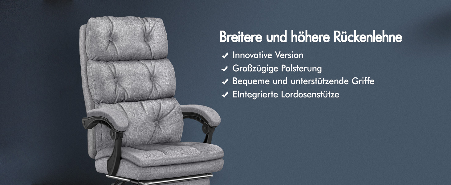 Офісне крісло ALFORDSON з регулюванням нахилу 150°, обертання 360° та підставкою для ніг, PU-шкіра, глянцево-чорний (Palmer - сірий льон)