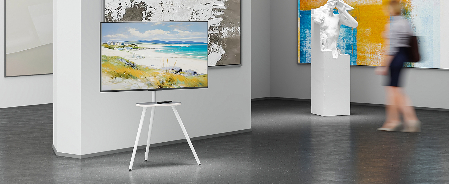 Стійка для телевізора 43-65 дюймів LCD LED OLED до 35 кг, регульована по висоті, поворотна, дерев'яна підставка з полицею, VESA 400x400 мм, біла