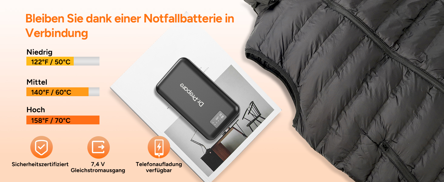 Обогрівальна жилетка Dr.Prepare для чоловіків та жінок, легка електрична жилетка з 3 рівнями нагріву, 10 зон нагріву, інтелектуальне керування кнопками, регульована жилетка для активного відпочинку, подорожей, спорту, чорна