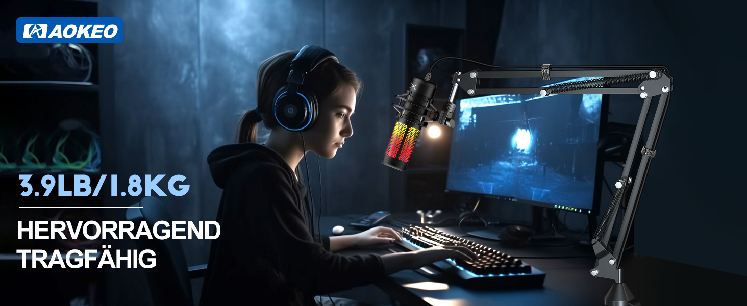 Підставка для мікрофону Arm Aokeo, сумісна з Shure SM7B, Blue Yeti, HyperX QuadCast та ін.