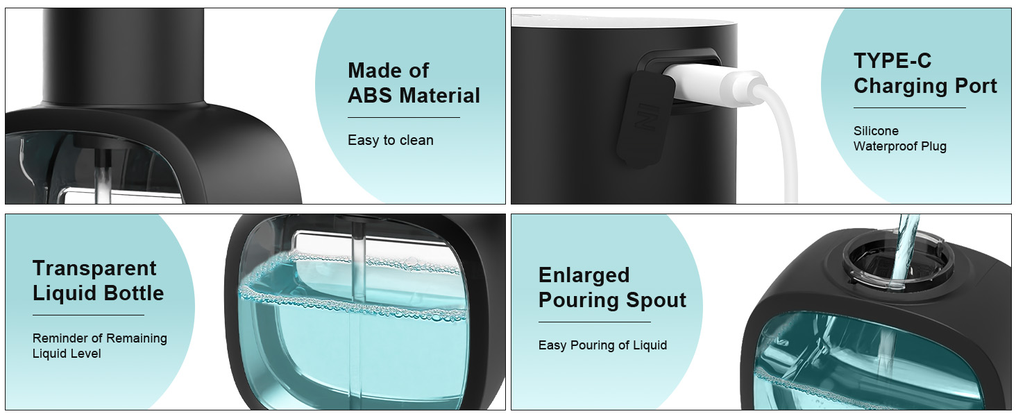 Автоматичний диспенсер для мила Dalugo з USB-C, настінний, 500 мл, електричний, сенсорний, регульований, чорний, для кухні та ванної кімнати