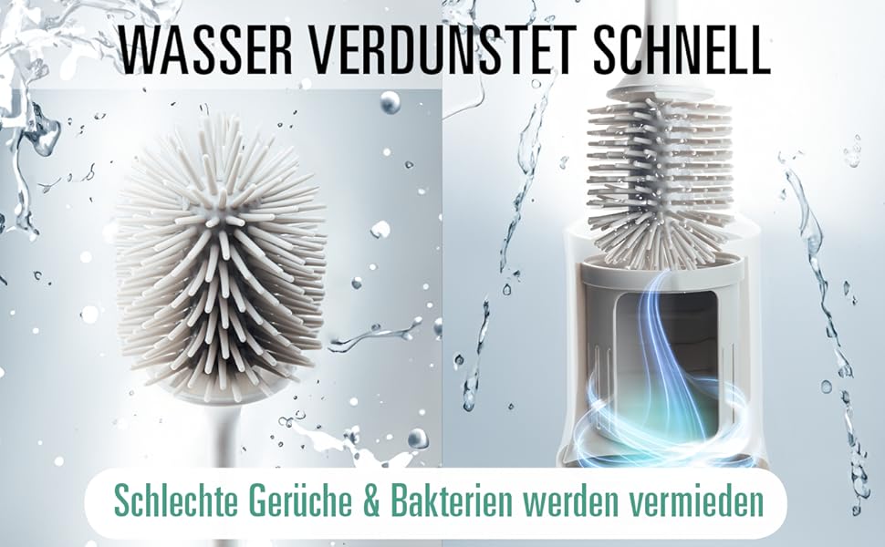 Силіконова щітка для туалету - гігієнічна, швидковисихаюча, з підставкою, для підвішування на стіну без свердління, з підйомником для кришки унітазу