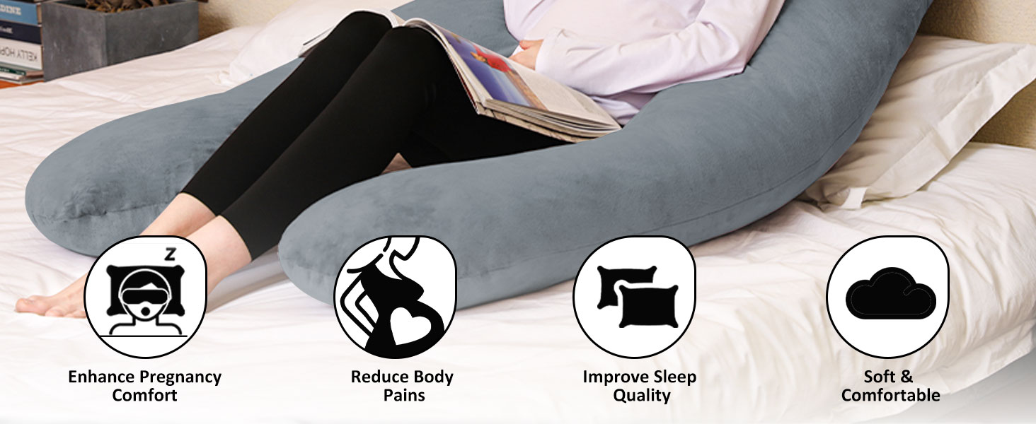 Подушка для вагітних Chilling Home U-подібної форми, подушка для сну на боці з чохлом, велика подушка для годування, подушка для жінок та тих, хто спить на боці (чорний, синій)