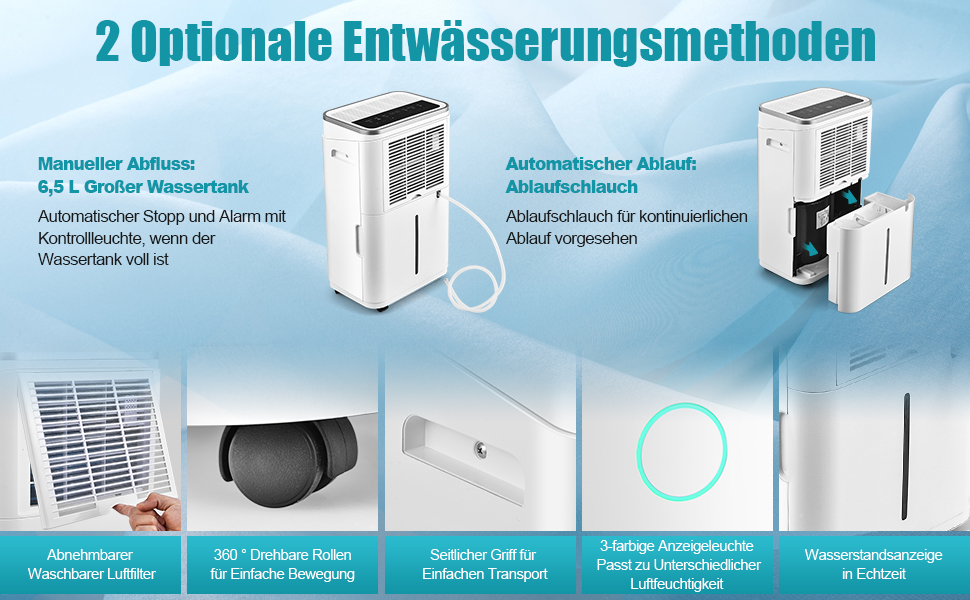 Відбійник повітря COSTWAY з 4 режимами, 5л резервуар для води, таймер 24 години, шланг для зливу, LED-дисплей, для приміщень до 250м³ (100м²), 25л/день